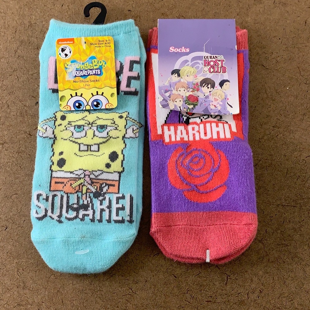 Hot Topic Women's One Size SpongeBob Ouran Host Club Graphic No Show Socks NWT
